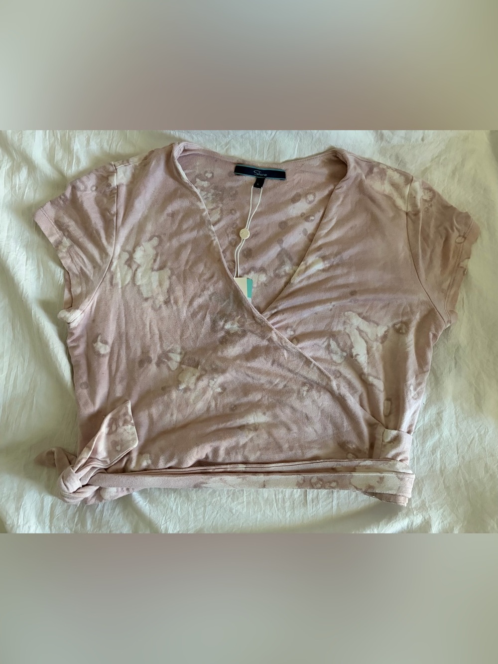 Shore Pink Cropped Wrap Short Sleeve Top Size Large NWT